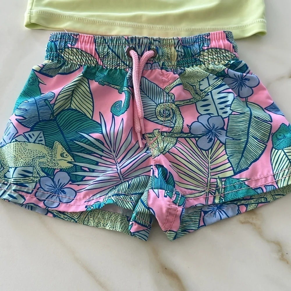 Carter's Green and Pink Rashguard Set with Tropical Print